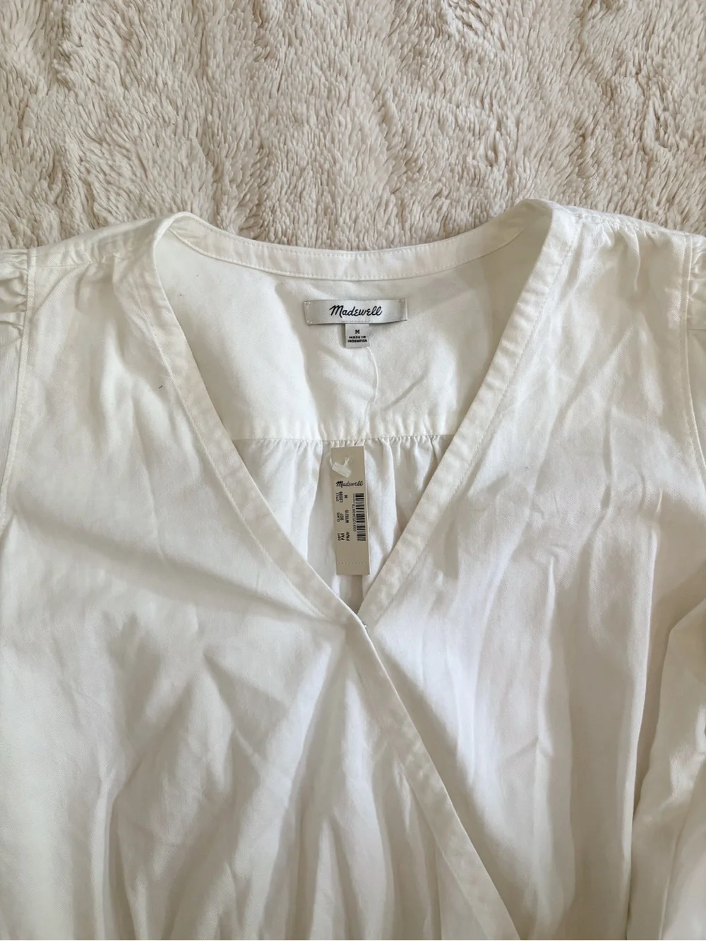 Madewell Puff Sleeve Peplum Wrap Top Pure White NWT Medium